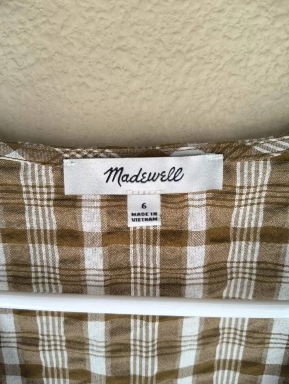 Madewell Westover Top in Sandown Plaid Weathered Olive Size 6